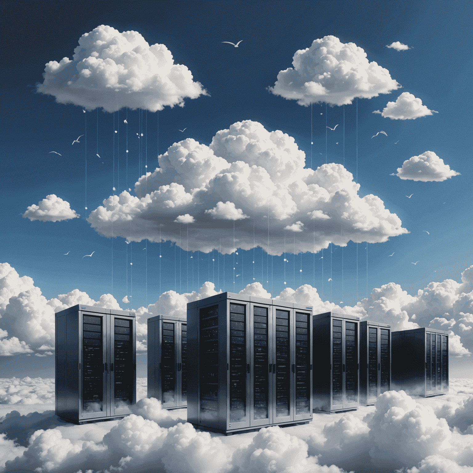 Illustration of data moving from traditional servers to cloud servers, symbolizing cloud migration process