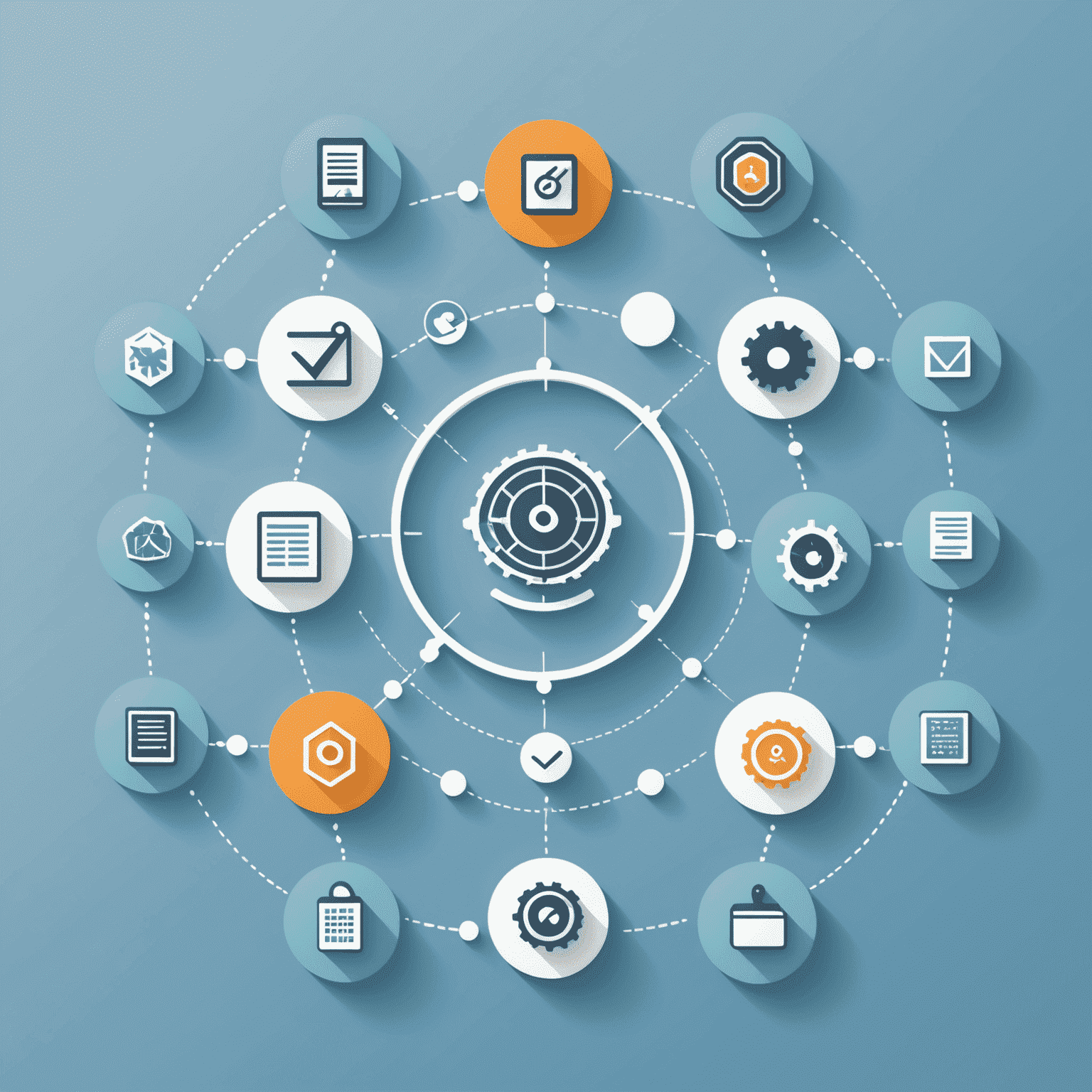 Illustration showing the software development lifecycle, including requirements gathering, design, coding, testing, and deployment stages. The image features modern icons and a clean, minimalist style with a light blue background.