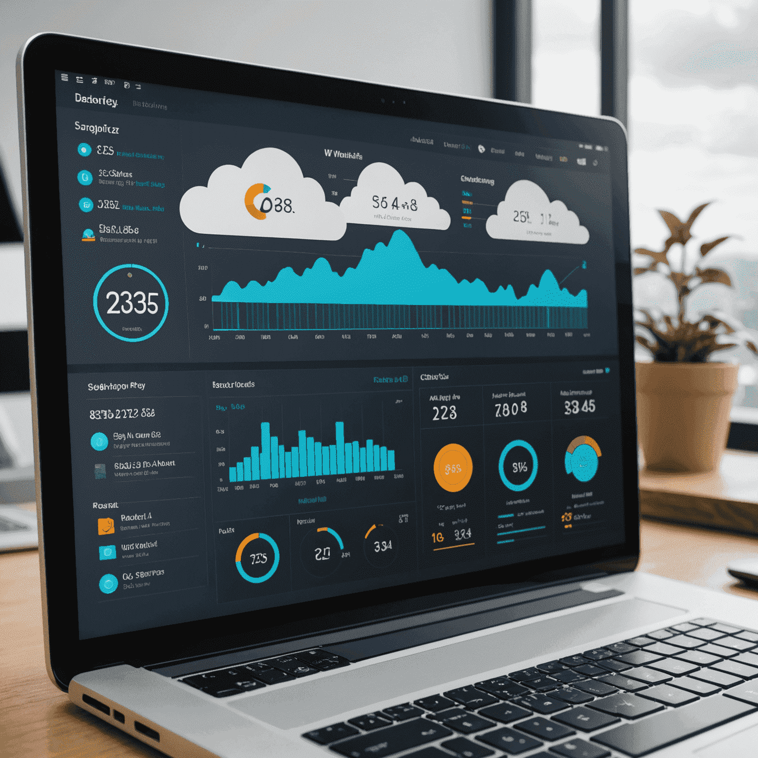 Dashboard interface showing various cloud management tools and metrics
