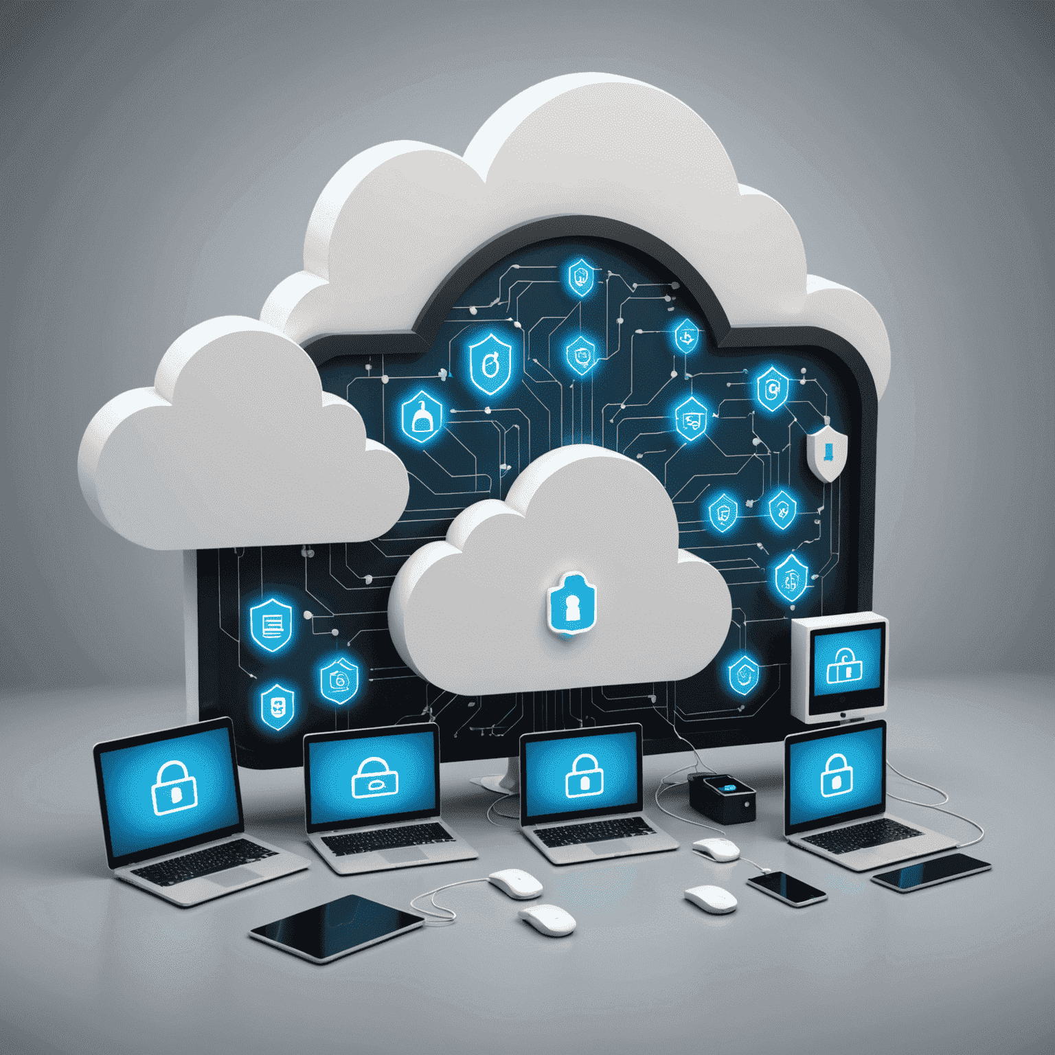 Visual representation of cloud security measures, including firewalls, encryption, and access controls